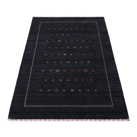 Modern Charcoal And White Hand Loomed Wool Area Rug