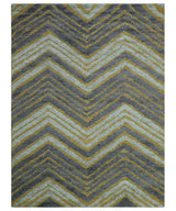 Modern Chevron Design Gold And Beige 5.6x8 Hand Knotted Bamboo Silk Area Rug