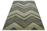 Modern Chevron Design Gold And Beige 5.6x8 Hand Knotted Bamboo Silk Area Rug