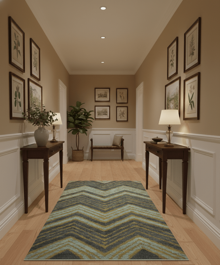 Modern Chevron Design Gold And Beige 5.6x8 Hand Knotted Bamboo Silk Area Rug