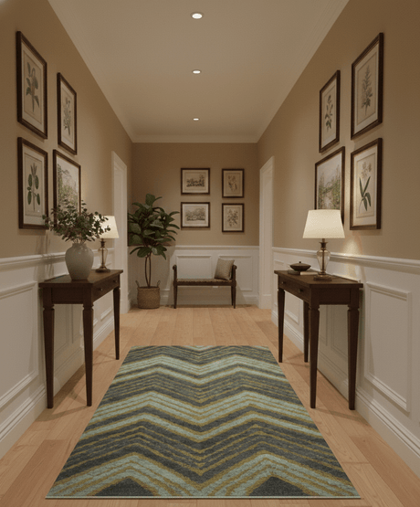 Modern Chevron Design Gold And Beige 5.6x8 Hand Knotted Bamboo Silk Area Rug