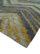 Modern Chevron Design Gold And Beige 5.6x8 Hand Knotted Bamboo Silk Area Rug