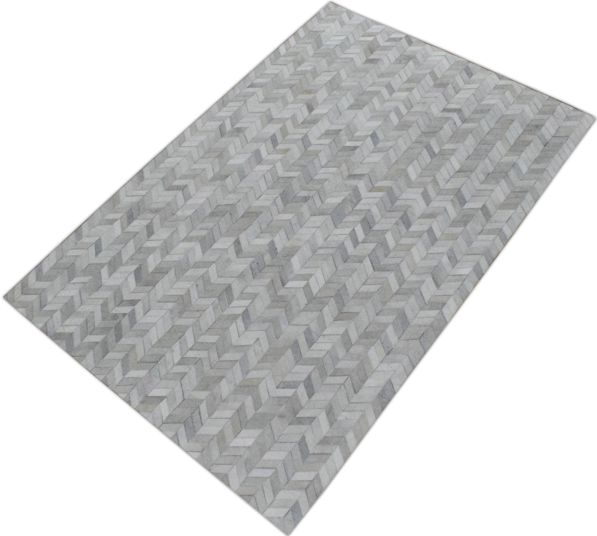 Modern Chevron Design Handmade Ivory and Silver Area Rug