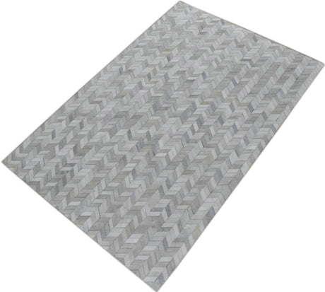 Modern Chevron Design Handmade Ivory and Silver Area Rug