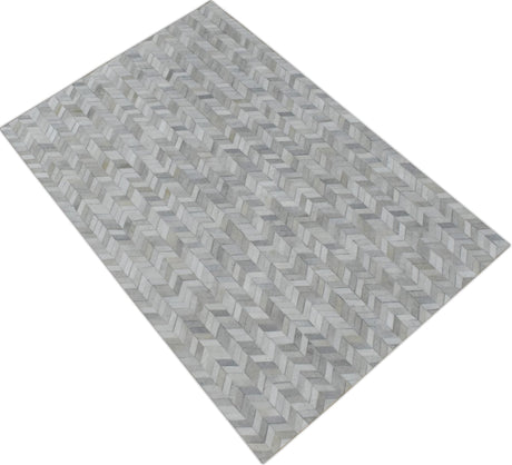 Modern Chevron Design Handmade Ivory and Silver Area Rug