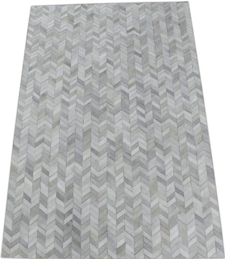 Modern Chevron Design Handmade Ivory and Silver Area Rug