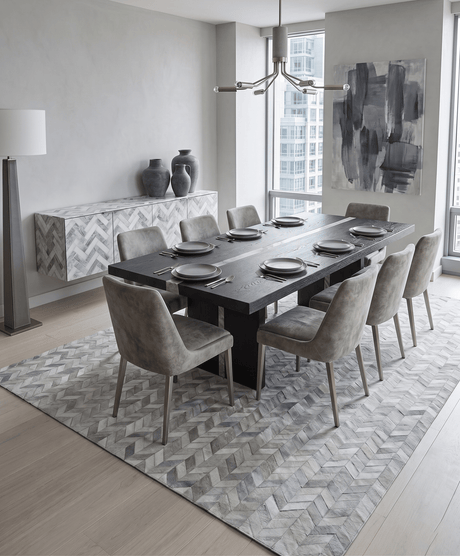Modern Chevron Design Handmade Ivory and Silver Area Rug