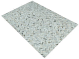 Modern Chevron Design Ivory and Silver Handmade Area Rug