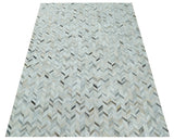 Modern Chevron Design Ivory and Silver Handmade Area Rug