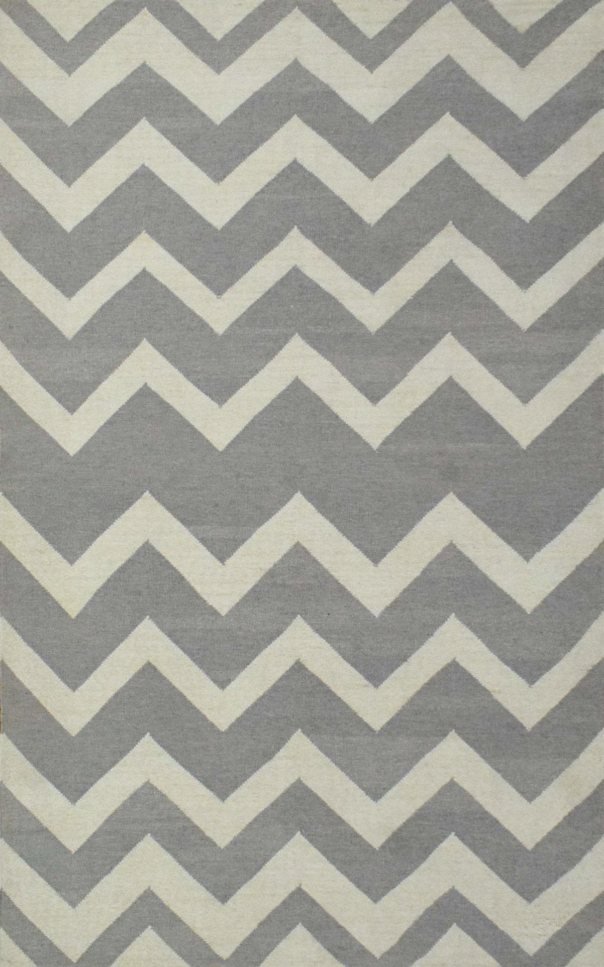 Modern Chevron Gray and Beige Dhurrie Wool Polyester 5x8 Rug