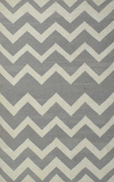 Modern Chevron Gray and Beige Dhurrie Wool Polyester 5x8 Rug
