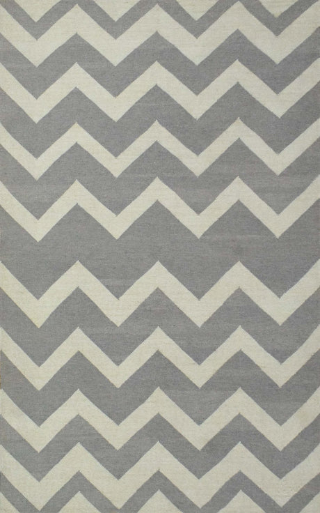 Modern Chevron Gray and Beige Dhurrie Wool Polyester 5x8 Rug