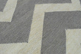 Modern Chevron Gray and Beige Dhurrie Wool Polyester 5x8 Rug