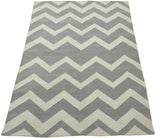 Modern Chevron Gray and Beige Dhurrie Wool Polyester 5x8 Rug