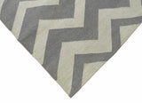Modern Chevron Gray and Beige Dhurrie Wool Polyester 5x8 Rug