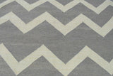 Modern Chevron Gray and Beige Dhurrie Wool Polyester 5x8 Rug