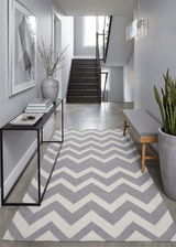 Modern Chevron Gray and Beige Dhurrie Wool Polyester 5x8 Rug