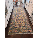 Modern Colorful Moss Green, Blue and Silver Traditional Turkish Design Heriz Wool Area Rug