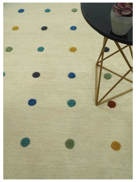 Modern Colorful Polka Dot Beige 8x10 Hand Tufted wool area rug