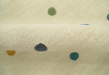 Modern Colorful Polka Dot Beige 8x10 Hand Tufted wool area rug