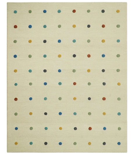 Modern Colorful Polka Dot Beige 8x10 Hand Tufted wool area rug
