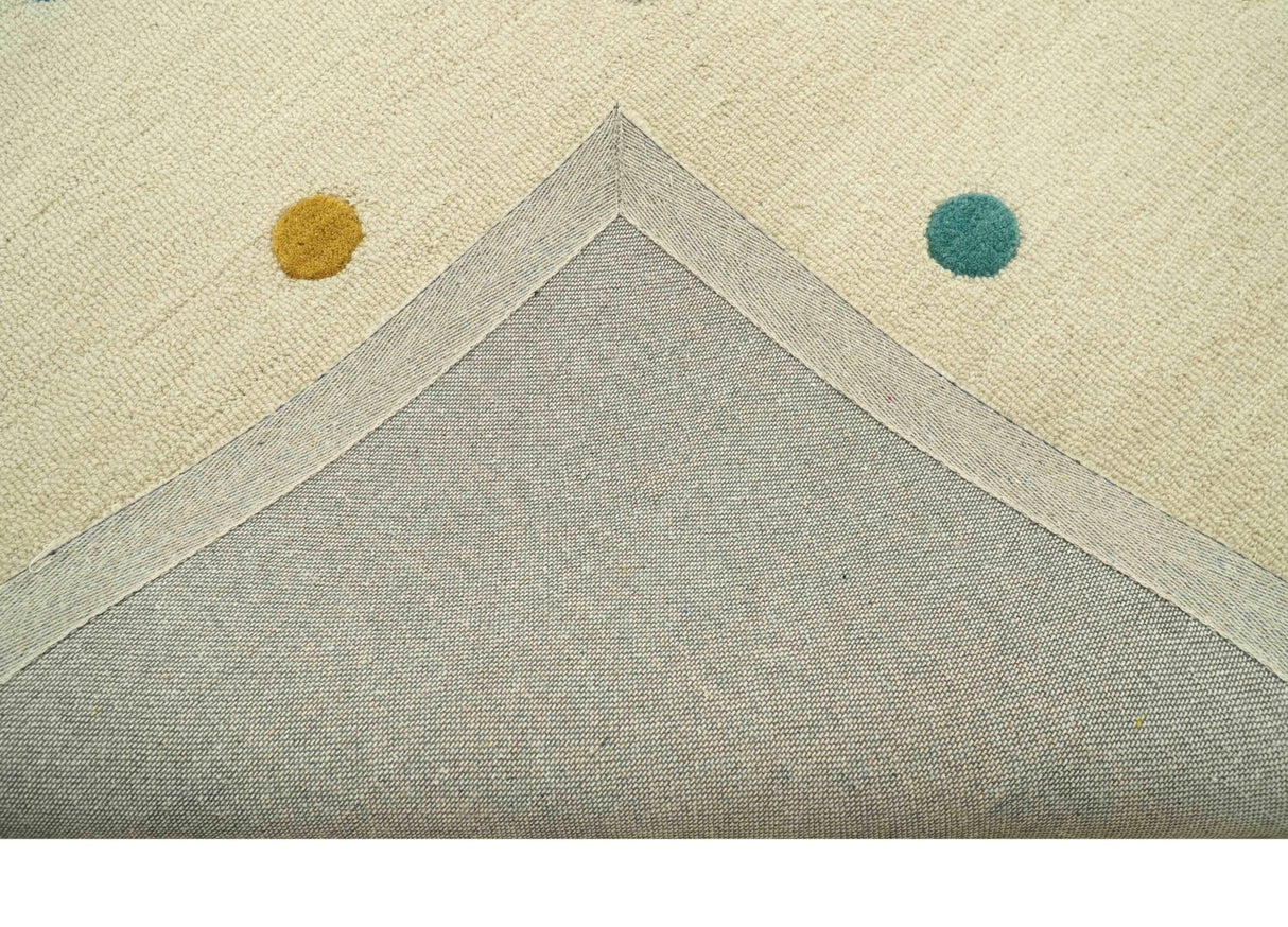 Modern Colorful Polka Dot Beige Hand Tufted Custom Made wool area rug