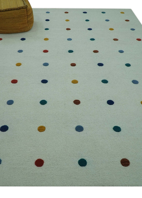 Modern Colorful Polka Dot Ivory 8x10 Hand Tufted wool area rug