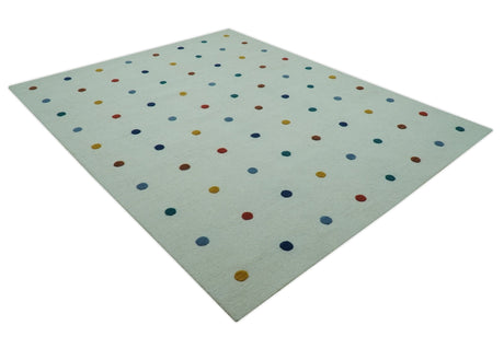 Modern Colorful Polka Dot Ivory 8x10 Hand Tufted wool area rug