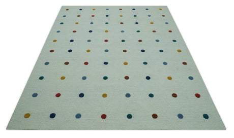 Modern Colorful Polka Dot Ivory Hand Tufted Custom Made wool area rug
