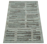 Modern Contemporary Beige And Gray Hand Knotted 2x3 Wool Area Rug