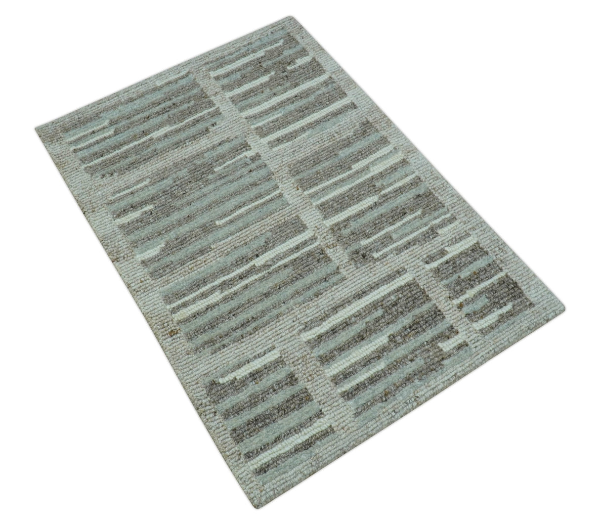 Modern Contemporary Beige And Gray Hand Knotted 2x3 Wool Area Rug
