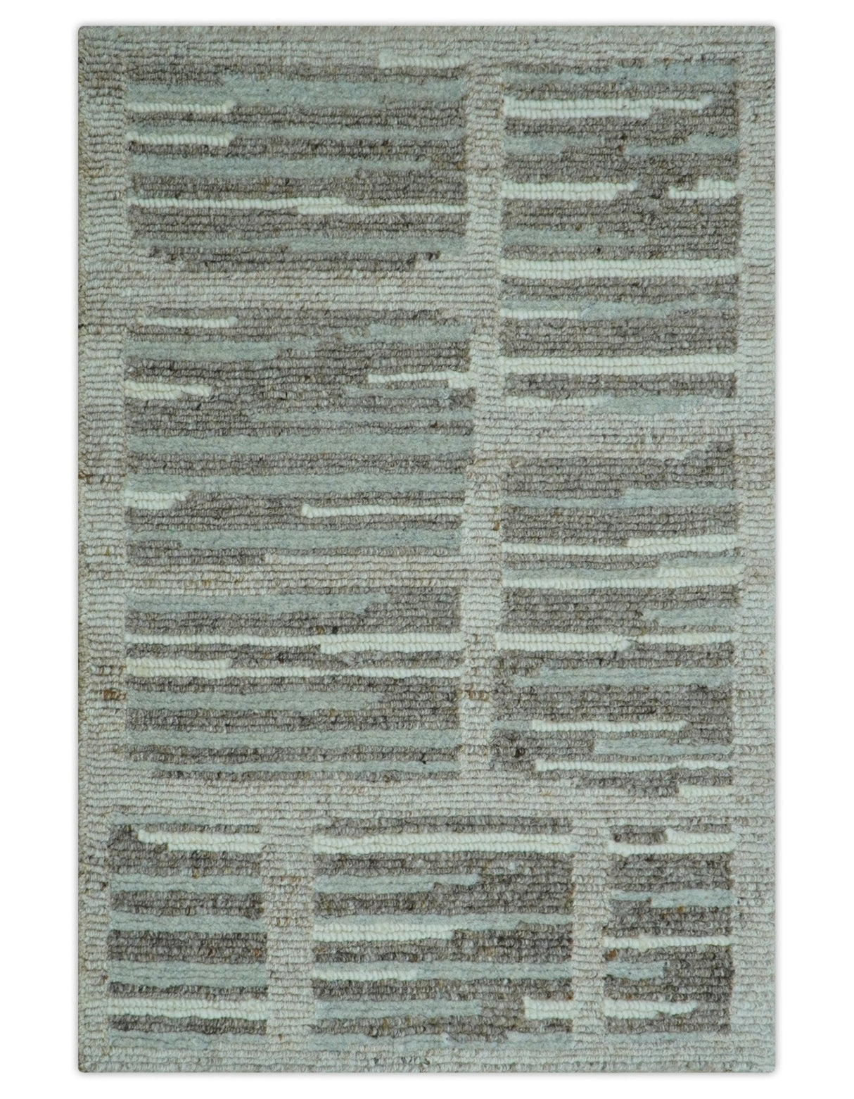 Modern Contemporary Beige And Gray Hand Knotted 2x3 Wool Area Rug