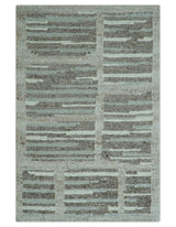 Modern Contemporary Beige And Gray Hand Knotted 2x3 Wool Area Rug