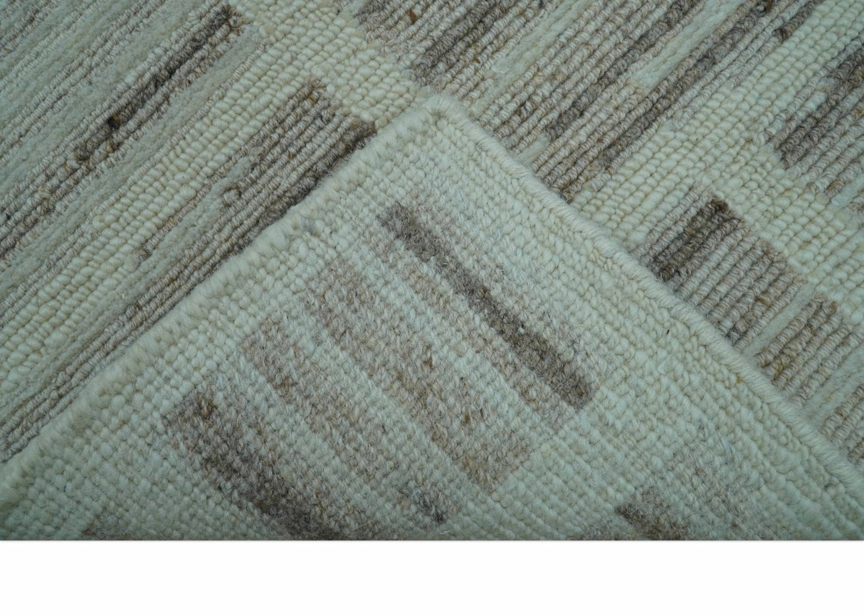 Modern Contemporary Beige Hand Knotted 2x3 Wool Area Rug