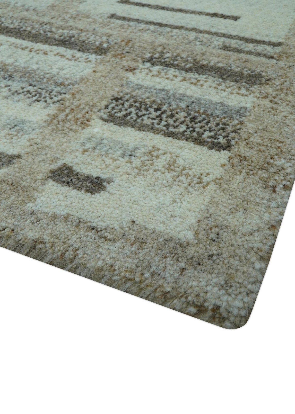 Modern Contemporary Beige Hand Knotted 2x3 Wool Area Rug