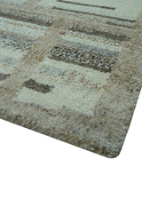 Modern Contemporary Beige Hand Knotted 2x3 Wool Area Rug