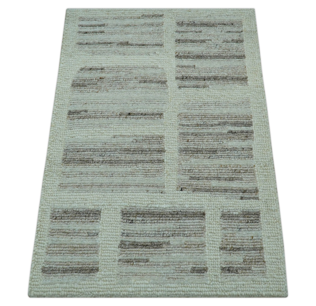 Modern Contemporary Beige Hand Knotted 2x3 Wool Area Rug