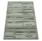 Modern Contemporary Beige Hand Knotted 2x3 Wool Area Rug