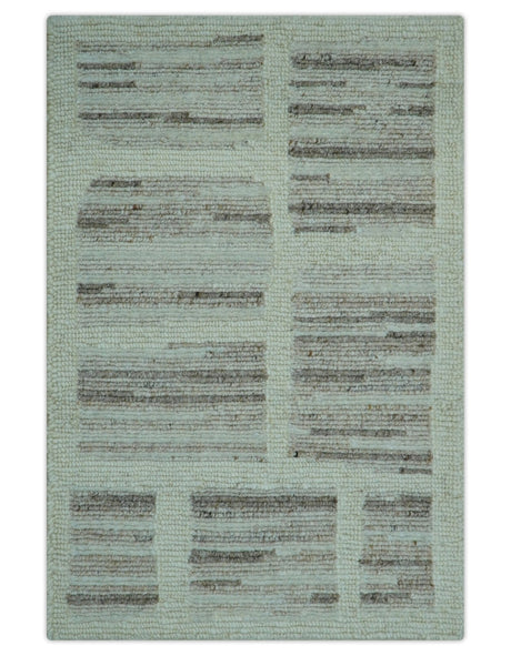 Modern Contemporary Beige Hand Knotted 2x3 Wool Area Rug