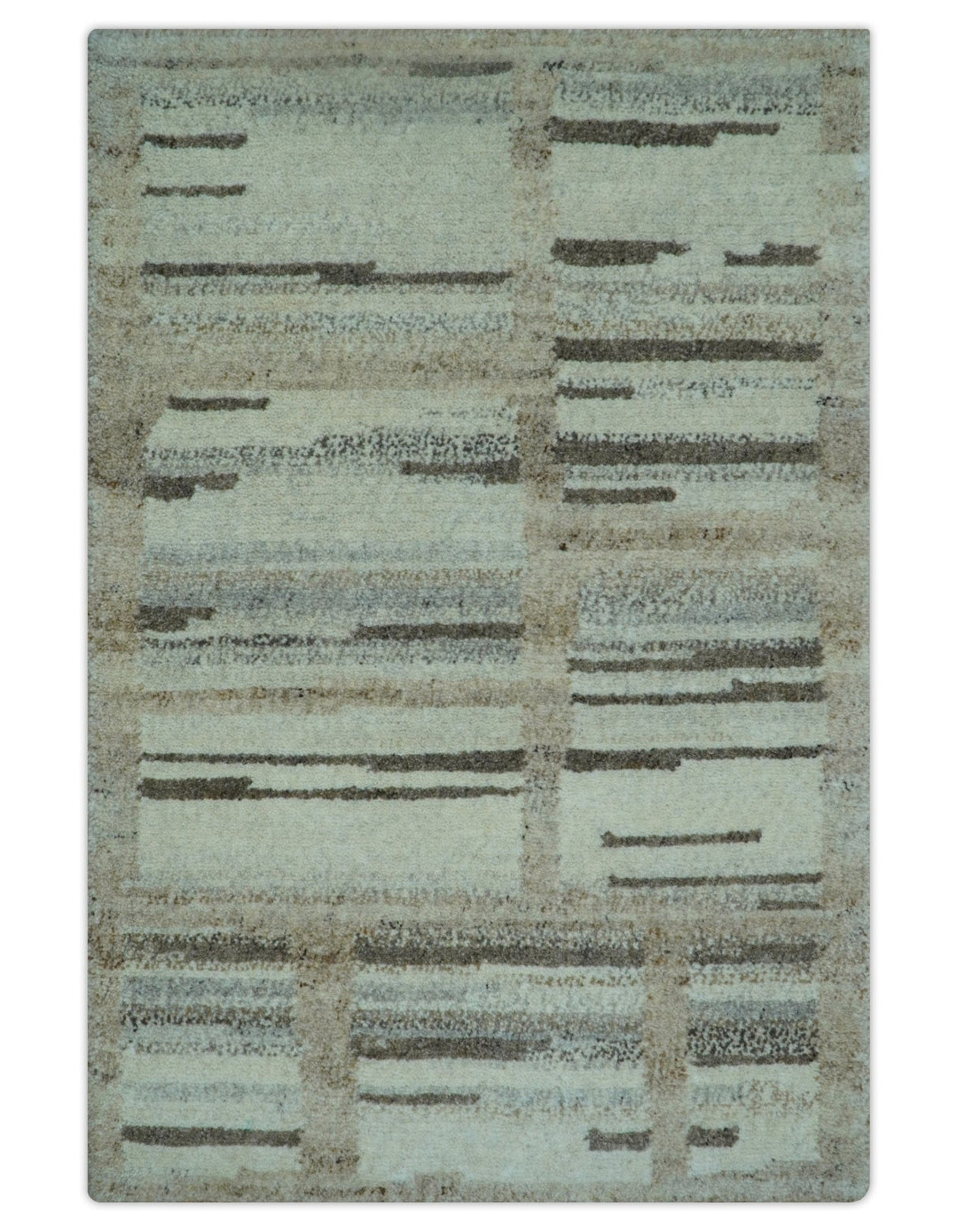 Modern Contemporary Beige Hand Knotted 2x3 Wool Area Rug