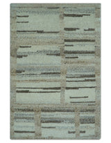 Modern Contemporary Beige Hand Knotted 2x3 Wool Area Rug