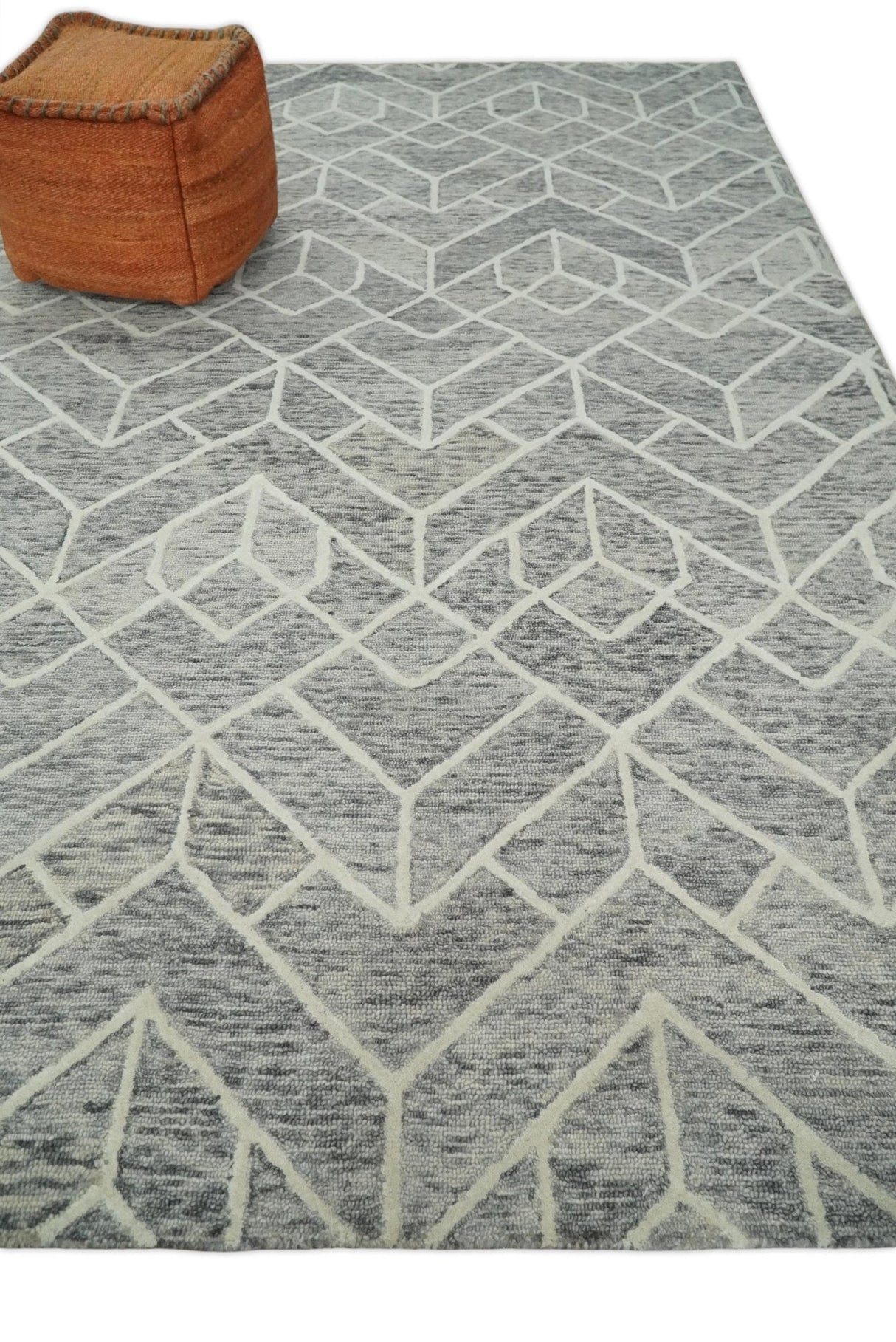 Modern Contemporary Beige Hand Tufted Wool Area Rug