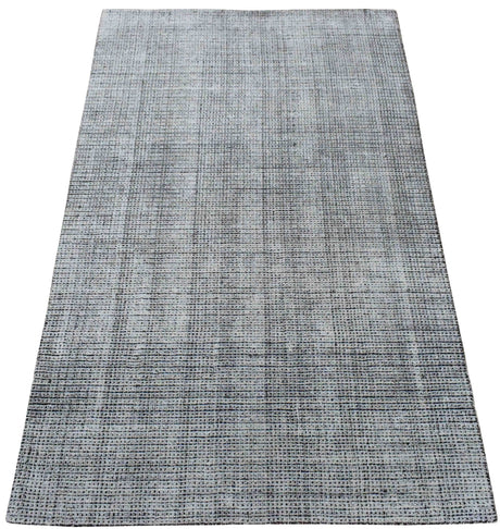 Modern Contemporary Black and White Hand Loom Wool 5x8 Area Rug
