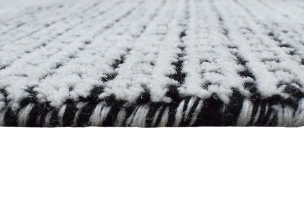 Modern Contemporary Black and White Hand Loom Wool 5x8 Area Rug