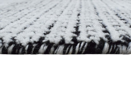 Modern Contemporary Black and White Hand Loom Wool 5x8 Area Rug