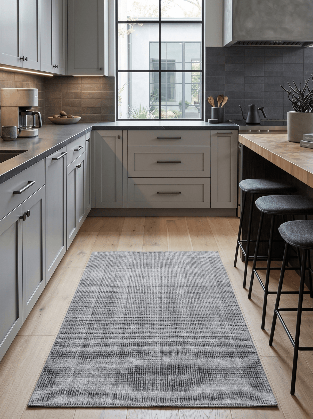 Modern Contemporary Black and White Hand Loom Wool 5x8 Area Rug