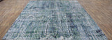 Modern Contemporary Blue and Green Hand Knotted Bamboo Silk 8x10 Area Rug