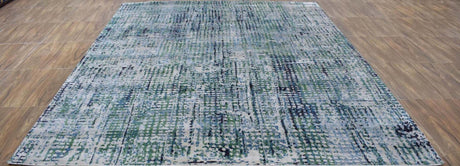 Modern Contemporary Blue and Green Hand Knotted Bamboo Silk 8x10 Area Rug