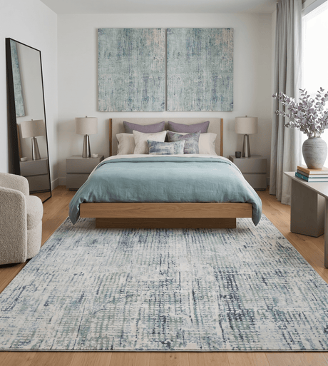 Modern Contemporary Blue and Green Hand Knotted Bamboo Silk 8x10 Area Rug
