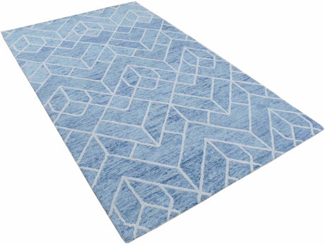 Modern Contemporary Blue Hand Tufted Wool Area rug